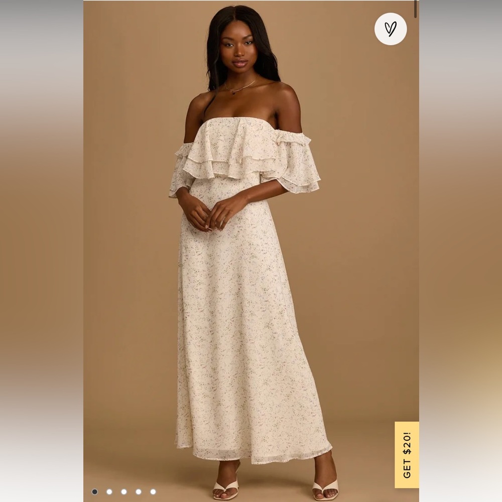 Lulus Just Love Cream Floral Print Off-the-Shoulder Ruffled Maxi Dress NWT